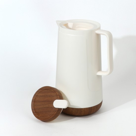 Thermos Flask with Elegant Wooden Design - White - 1.6L
