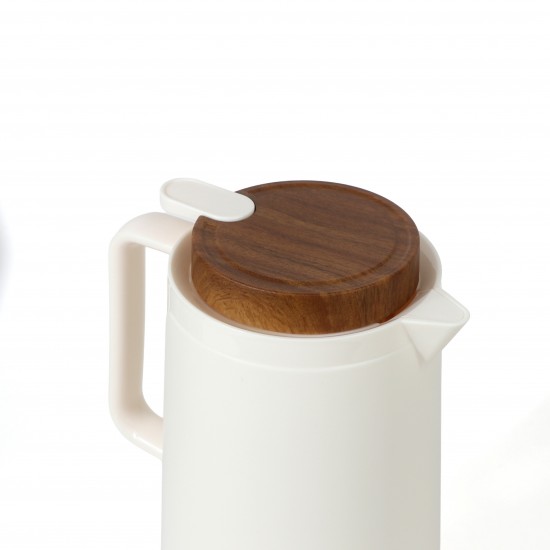 Thermos Flask with Elegant Wooden Design - White - 1.6L
