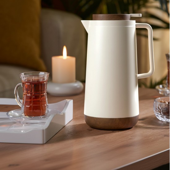 Thermos Flask with Elegant Wooden Design - White - 1.6L