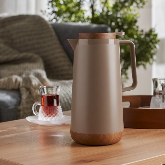 ترمس حرارية بتصميم خشبي أنيق – لون بني - سعة 1.6 لتر