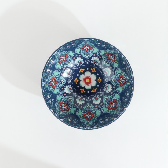 Blue Decorated Yogurt Dish - 8 Inch