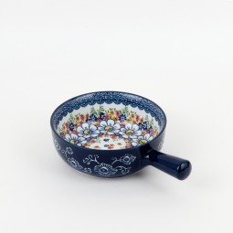 Classic Floral Decorated Ceramic Round Bowl with Handle - 6.5"