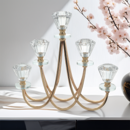 Golden steel and clear crystal candlestick with 5 branches - 2MM10-27