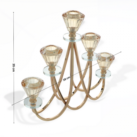 Golden steel and honey crystal candlestick, 5 branches - 2MM10-28 Golden steel and honey crystal candlestick, 5 branches - 2MM10-28