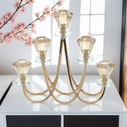 Golden steel and honey crystal candlestick, 5 branches - 2MM10-28