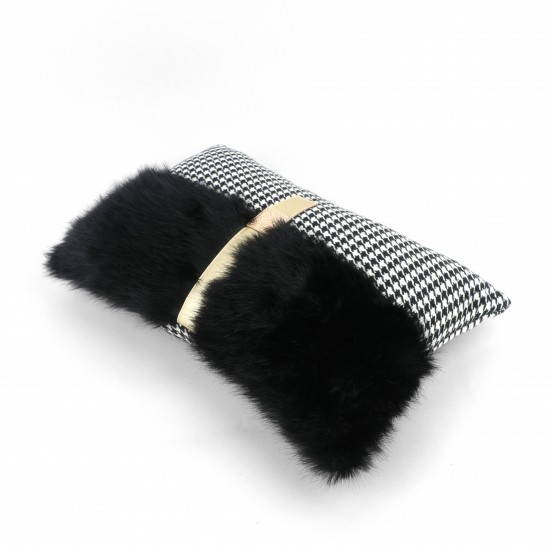 Luxury decorative pillow with a plaid pattern and fur, rectangular shape Luxury decorative pillow with a plaid pattern and fur, rectangular shape