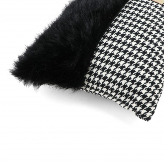 Luxury decorative pillow with a plaid pattern and fur, rectangular shape Luxury decorative pillow with a plaid pattern and fur, rectangular shape