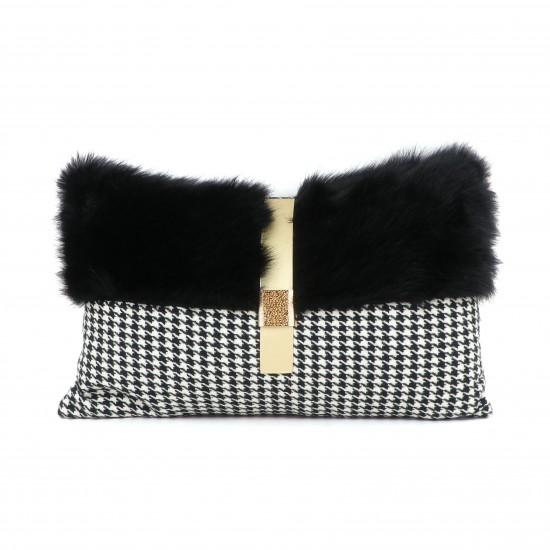 Luxury decorative pillow with a plaid pattern and fur, rectangular shape Luxury decorative pillow with a plaid pattern and fur, rectangular shape