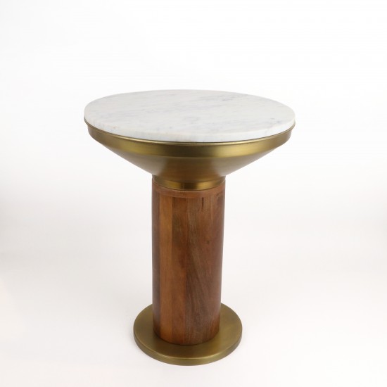 Round side table with marble top and metal base