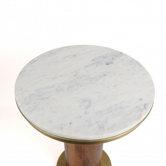 Round side table with marble top and metal base