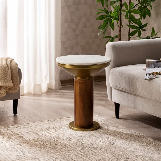 Round side table with marble top and metal base