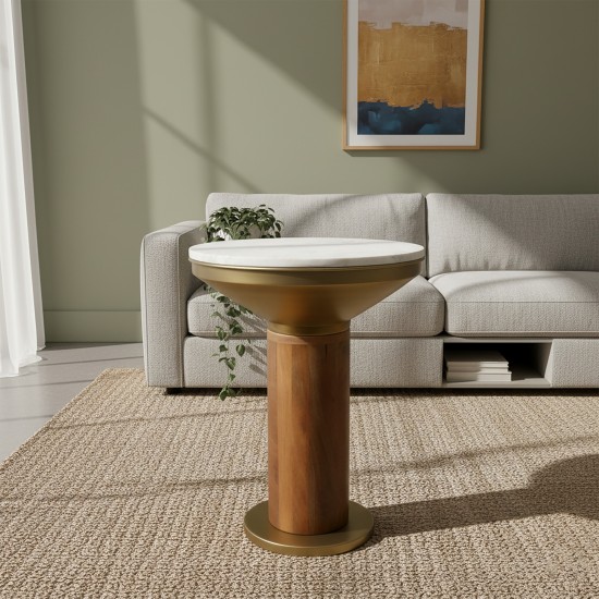 Round side table with marble top and metal base
