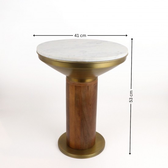 Round side table with marble top and metal base