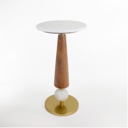 Round side table with marble top and metal base