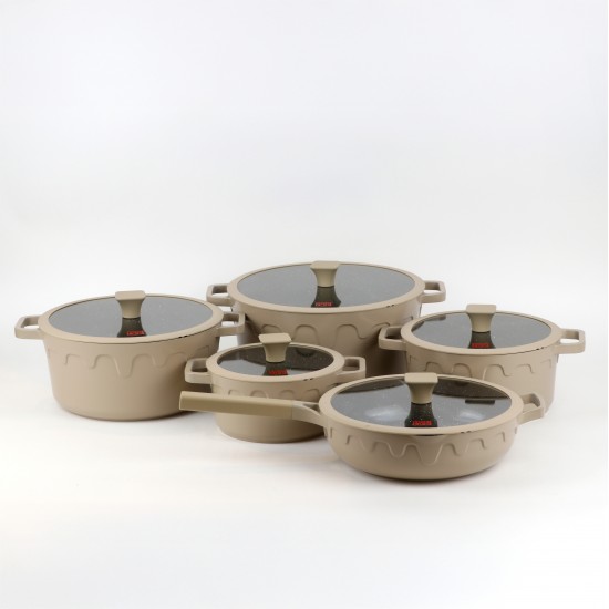 Granite cookware set with a unique design, beige color - 10 pieces - 2S1AA100077
