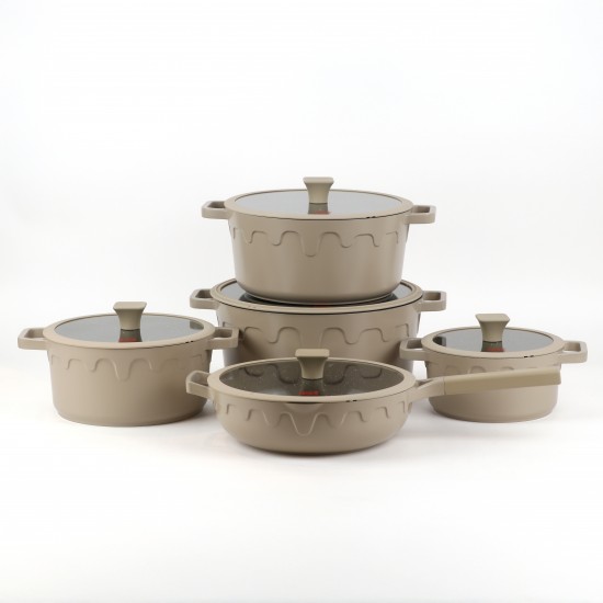 Granite cookware set with a unique design, beige color - 10 pieces - 2S1AA100077