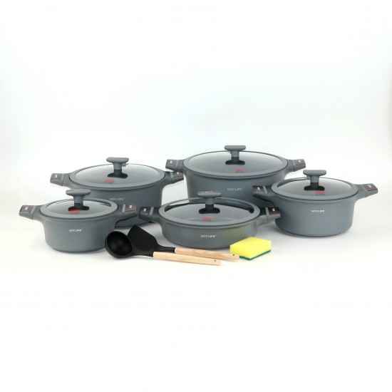 Granite cookware set with a unique design, gray color - 13 pieces - 2S1AA200070