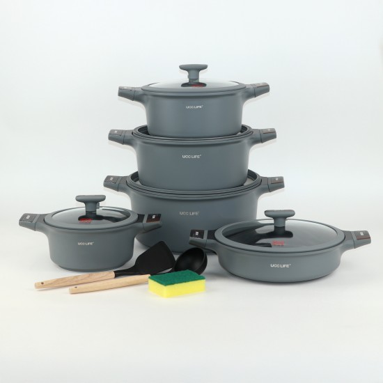 Granite cookware set with a unique design, gray color - 13 pieces - 2S1AA200070