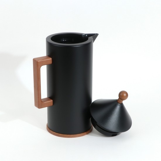 Black Thermos Flask with Wooden Handle and Finish - 1 Liter Black Thermos Flask with Wooden Handle and Finish - 1 Liter