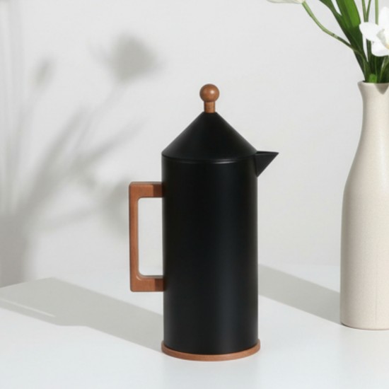 Black Thermos Flask with Wooden Handle and Finish - 1 Liter Black Thermos Flask with Wooden Handle and Finish - 1 Liter