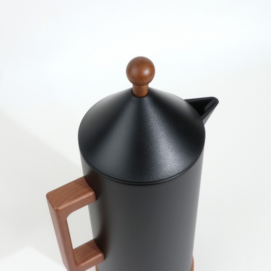 Black Thermos Flask with Wooden Handle and Finish - 1 Liter Black Thermos Flask with Wooden Handle and Finish - 1 Liter