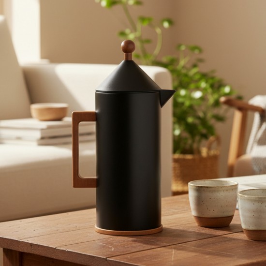 Black Thermos Flask with Wooden Handle and Finish - 1 Liter Black Thermos Flask with Wooden Handle and Finish - 1 Liter