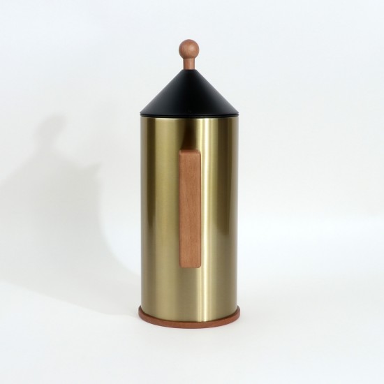 Golden Thermos Flask with Wooden Handle - 1 Liter Capacity