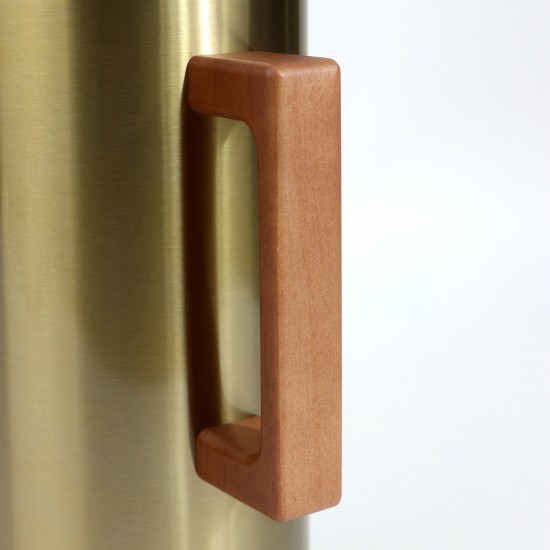 Golden Thermos Flask with Wooden Handle - 1 Liter Capacity