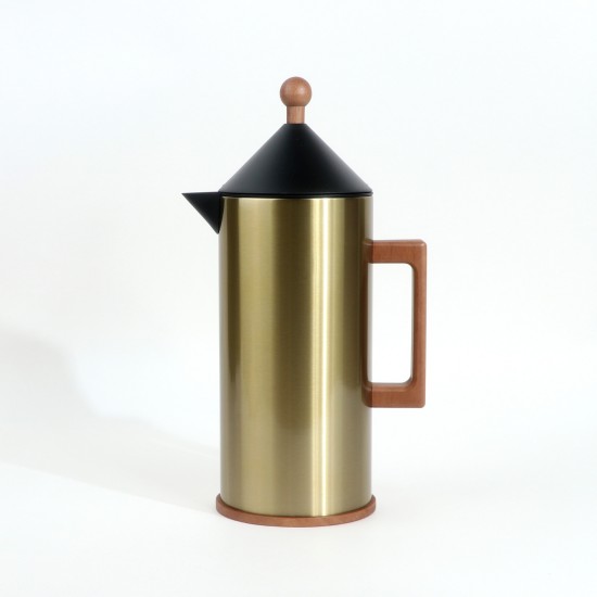 Golden Thermos Flask with Wooden Handle - 1 Liter Capacity