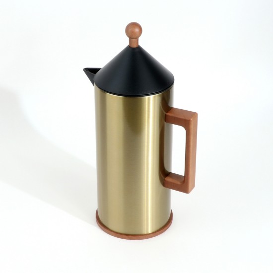 Golden Thermos Flask with Wooden Handle - 1 Liter Capacity