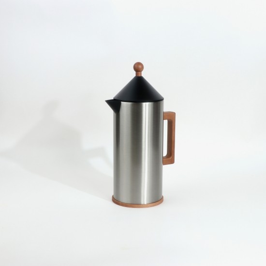 Modern design silver thermos flask with wooden handle and finish - 0.6 liter capacity