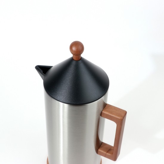 Modern design silver thermos flask with wooden handle and finish - 0.6 liter capacity