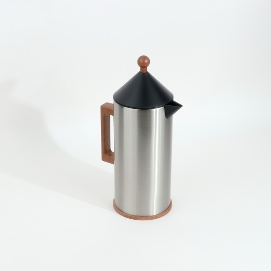 Modern design silver thermos flask with wooden handle and finish - 0.6 liter capacity