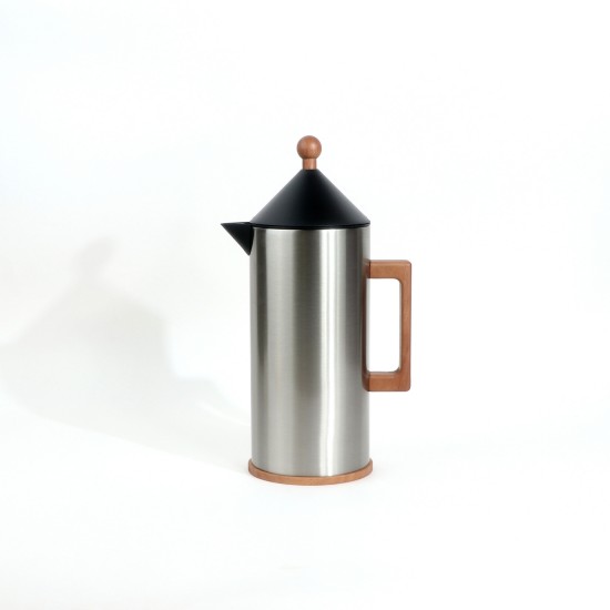 Modern design silver thermos flask with wooden handle and finish - 0.6 liter capacity
