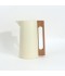 Modern design stainless steel thermos, beige color, with a handle and wooden finish, capacity 1 liter