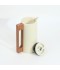 Modern design stainless steel thermos, beige color, with a handle and wooden finish, capacity 1 liter