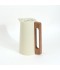 Modern design stainless steel thermos, beige color, with a handle and wooden finish, capacity 1 liter
