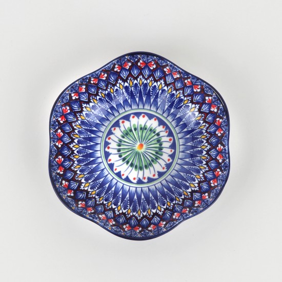 Ceramic deep plate with colorful geometric patterns - 7 inches
