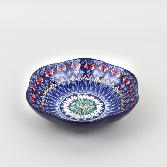Ceramic deep plate with colorful geometric patterns - 7 inches