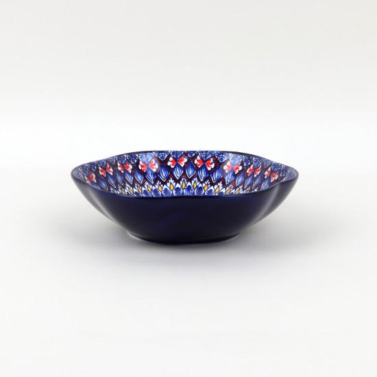 Ceramic deep plate with colorful geometric patterns - 7 inches