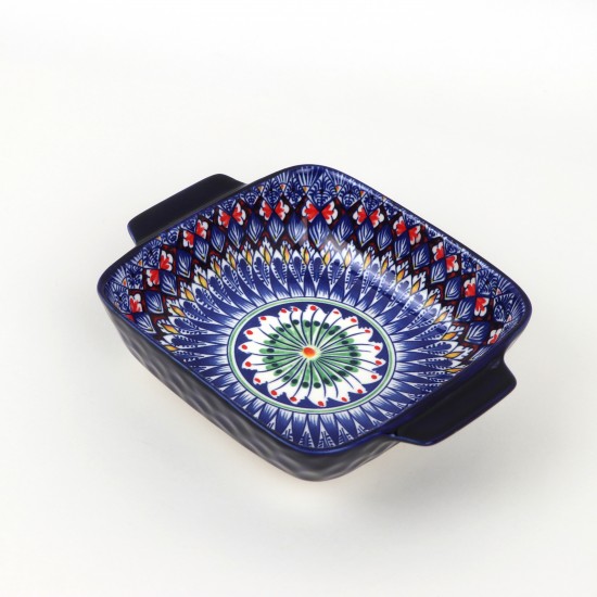 Deep Square Ceramic Bowl with Colorful Geometric Pattern - 7.5"