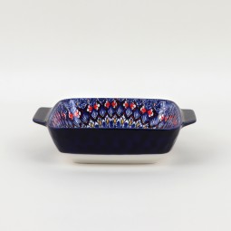 Deep Square Ceramic Bowl with Colorful Geometric Pattern - 7.5"