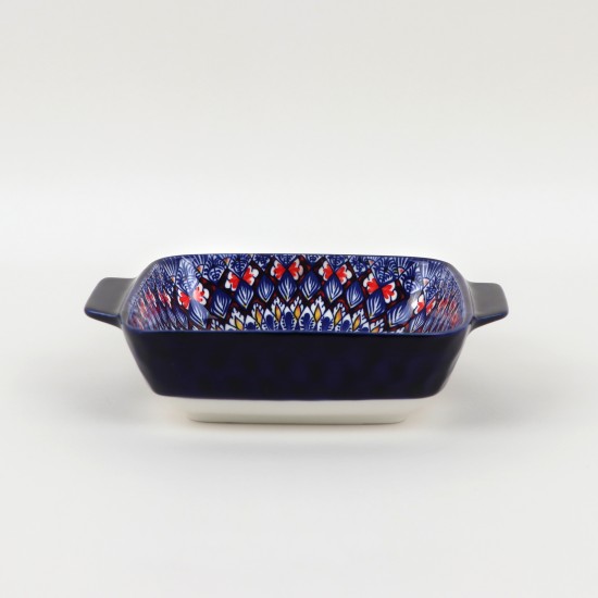 Deep Square Ceramic Bowl with Colorful Geometric Pattern - 7.5"