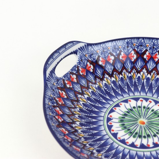 Ceramic deep plate with colorful geometric patterns - 9 inches