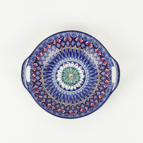 Ceramic deep plate with colorful geometric patterns - 9 inches