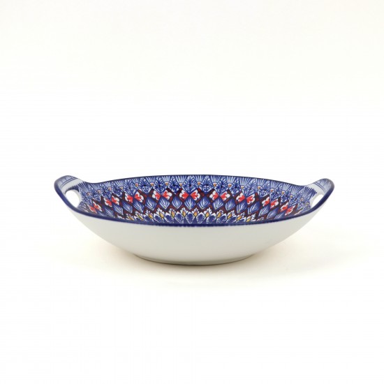 Ceramic deep plate with colorful geometric patterns - 9 inches