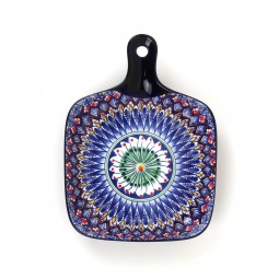 Colorful Geometric Patterned Ceramic Deep Bowl with Handle - 9"