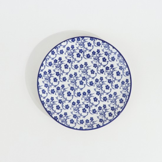Round plate decorated with blue roses - 22 cm
