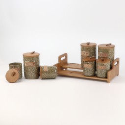 7-Piece Ceramic Spice Jar Set with Wooden Holder - 2SS1-R01-014 7-Piece Ceramic Spice Jar Set with Wooden Holder - 2SS1-R01-014