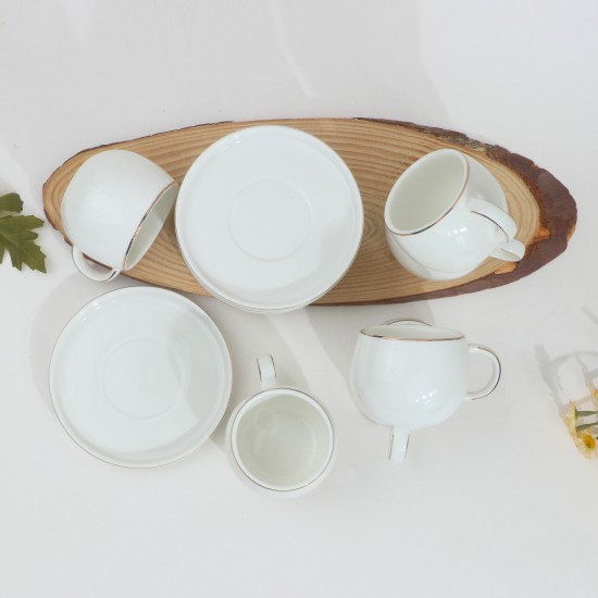 Porcelain Coffee Cup Set - White with Gold Line - 6 Pieces with Serving Plate Porcelain Coffee Cup Set - White with Gold Line - 6 Pieces with Serving Plate